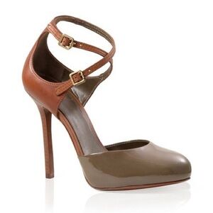 Tory Burch parent leather strappy pumps size 5 brown and green stiletto